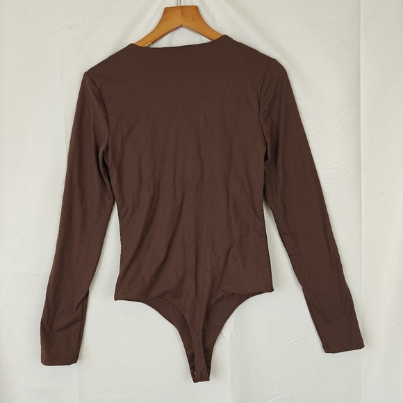 Nuuds Crew Scoop Neck Long Sleeve Bodysuit In Coffee Brown Size Small - Picture 7 of 10